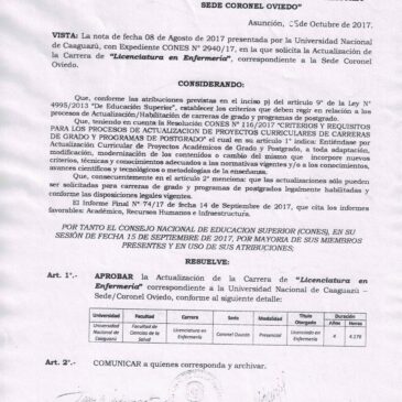 Actualización de la Carrera de Licenciatura en Enfermería