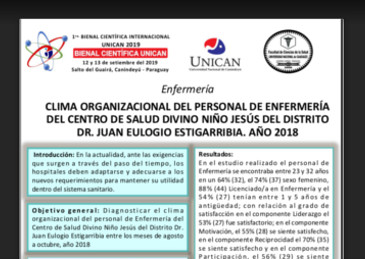 Clima organizacional del personal de enfermería del Centro de Salud Divino Niño Jesús del distrito Dr. Juan Eulogio Estigarribia. Año 2018
