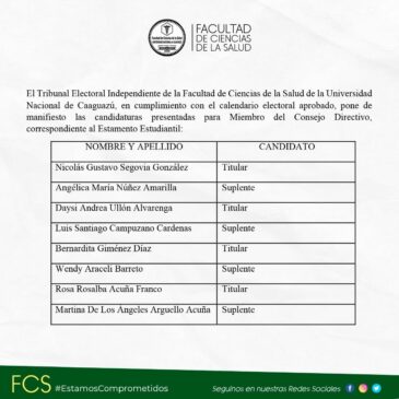 Candidaturas presentadas para Miembro de Consejo Directivo, Estamento Estudiantil