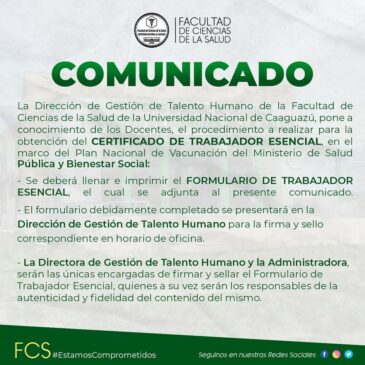 Comunicado dirigido a Docentes de la FCS.