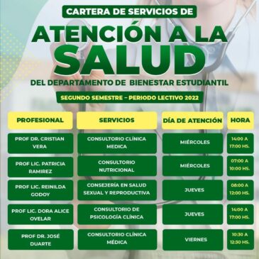 Cartera de Servicios de Atención a la Salud del Departamento de Bienestar Estudiantil