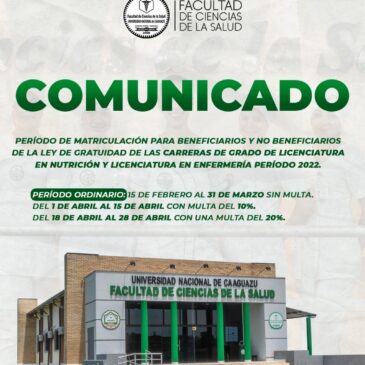 Periodo de Matriculación para Beneficiarios y No Beneficiarios de la ley de gratuidad.