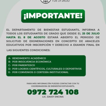 Periodo de solicitud de exoneraciones en concepto de aranceles educativos
