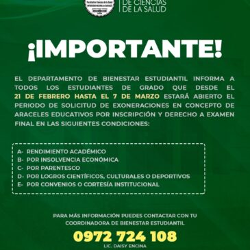 Periodo de solicitud de exoneraciones en concepto de aranceles educativos