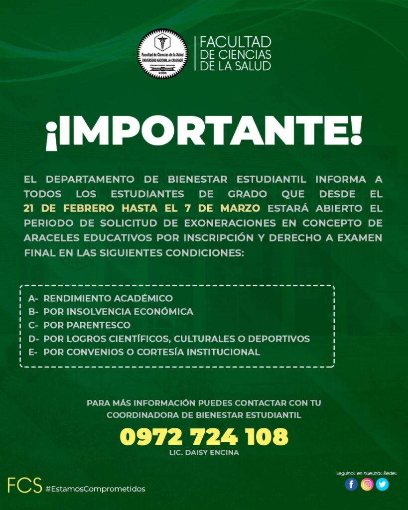 El departamento de Bienestar Estudiantil Informa a todos los estudiantes...