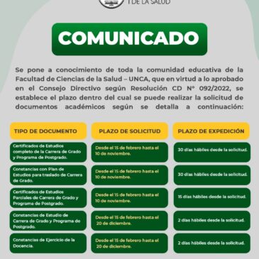 Comunicado: Se establecen los plazos para la solicitud de documentos académicos