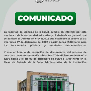 Comunicado de la Facultad de Ciencias de la Salud