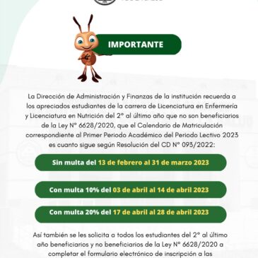 Calendario de Matriculación para estudiantes de grado que no son beneficiarios según la Ley N° 6628/2020 de la Gratuidad y el Formulario electrónico de inscripción a las asignaturas para estudiantes beneficiarios y no beneficiarios de la Ley.