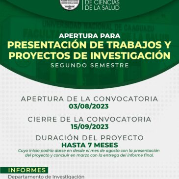 Convocatoria para la Presentación de Trabajos y Proyectos de Investigación – Segundo Periodo Académico – Periodo Lectivo 2023