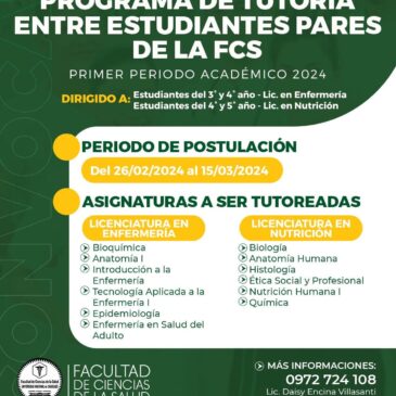 Convocatoria!! Programa de Tutoría entre Estudiantes Pares de la Carrera de Enfermería y Nutrición