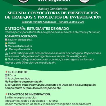 Apertura de la Segunda Convocatoria de Presentación de Trabajos y Proyectos de Investigación