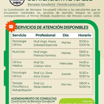 Cartera de Servicios de Atención a la Salud – Bienestar Estudiantil Periodo Lectivo 2026