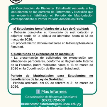 PERIODO DE MATRICULACIÓN | PRIMER PERIODO ACADÉMICO 2026